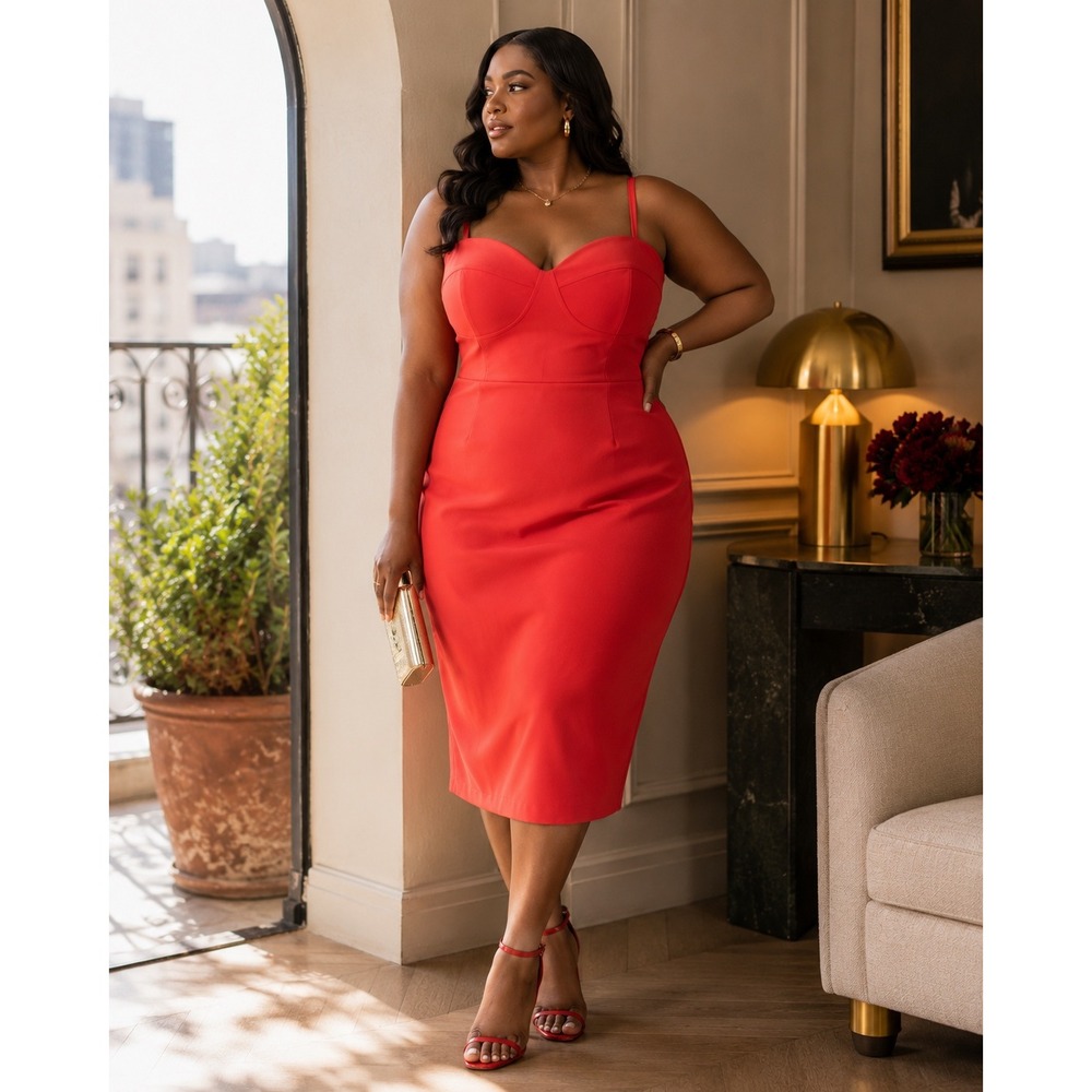 NWT Sergio Hudson Target 4X Red Bustier Midi Dress Sweetheart Cocktail